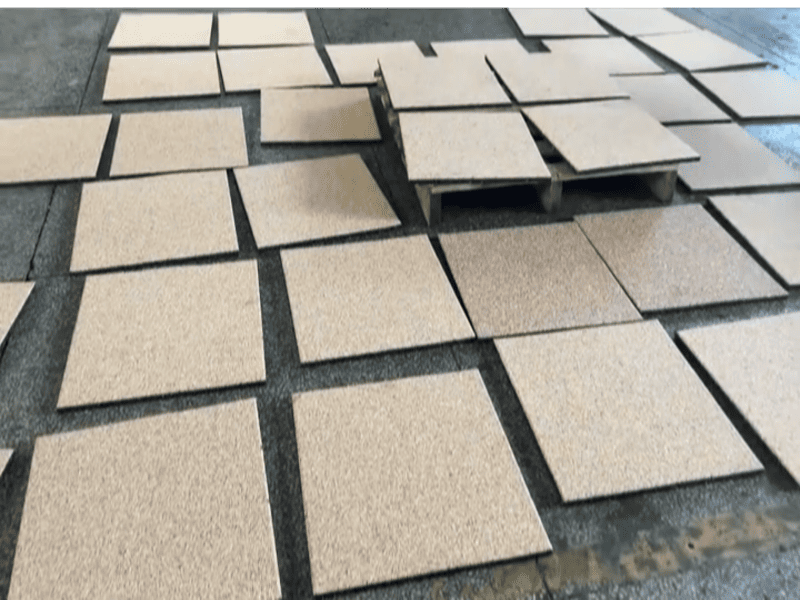 Cleaning commercial rubber tile flooring with a microfiber flat mop